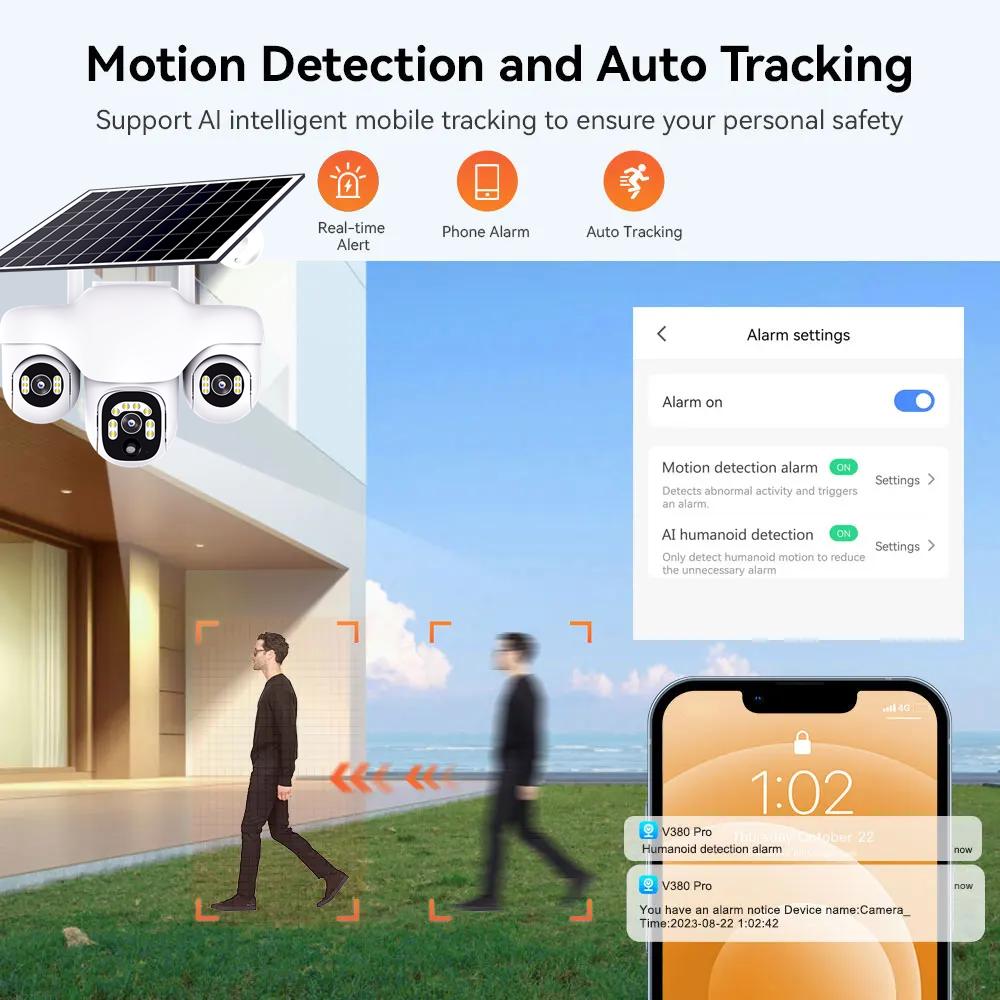 Solar Camera for Home Outdoor Use, Waterproof and Dustproof, Wiring-free, Three-screen Monitoring