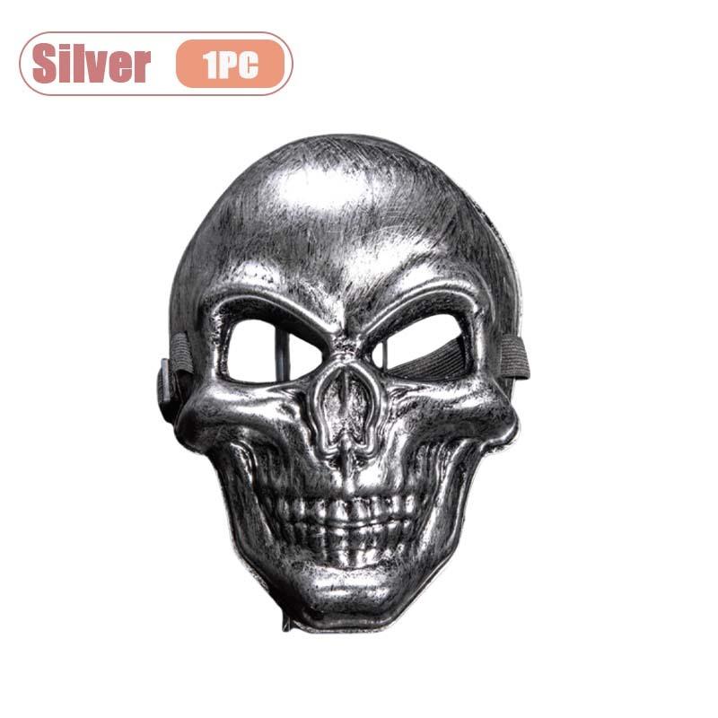 1-10PCS Halloween Horror Skull Mask Creepy Laughing Ghost Face Gold Silver Costume Prop for Party Cosplay Haunted House Decor