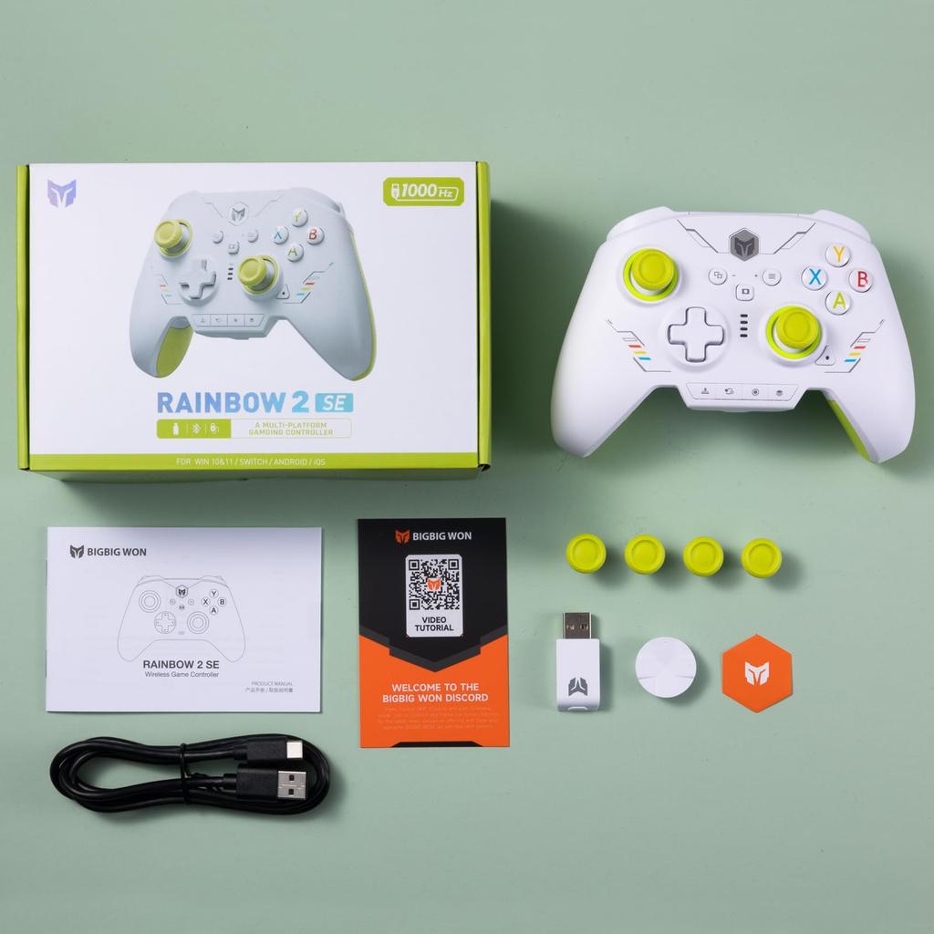 BIGBIG WON Rainbow 2 SE Wireless Controller Motion Hall Effect Cross 3 Sets PC Controller for Control, Trigger, 12-bit ADC, 8-Way Key, Joystick, APP,