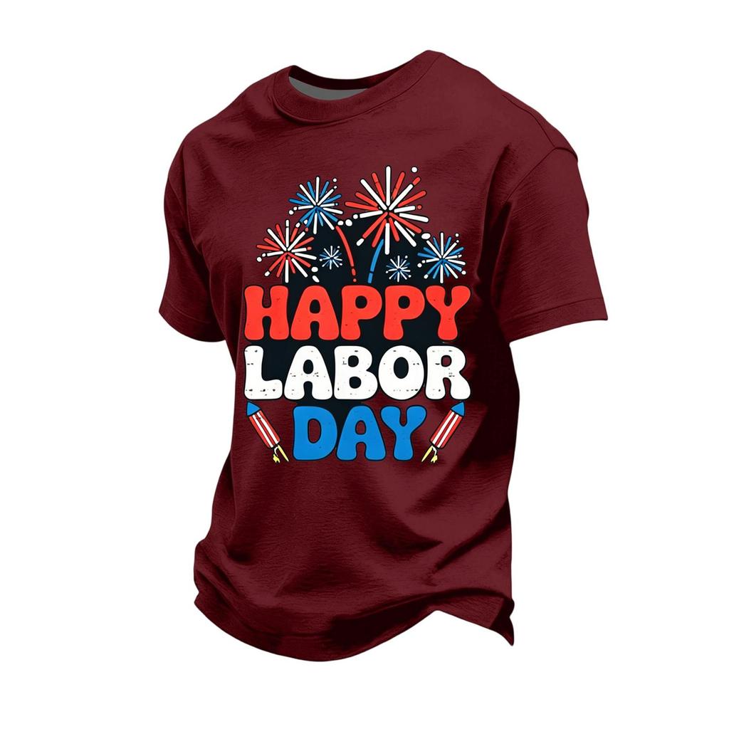 Men's Loose Fit Casual Short Sleeve T Shirt Labor Day Graphic Print Crew Neck Cotton Blend Top for Everyday Wear