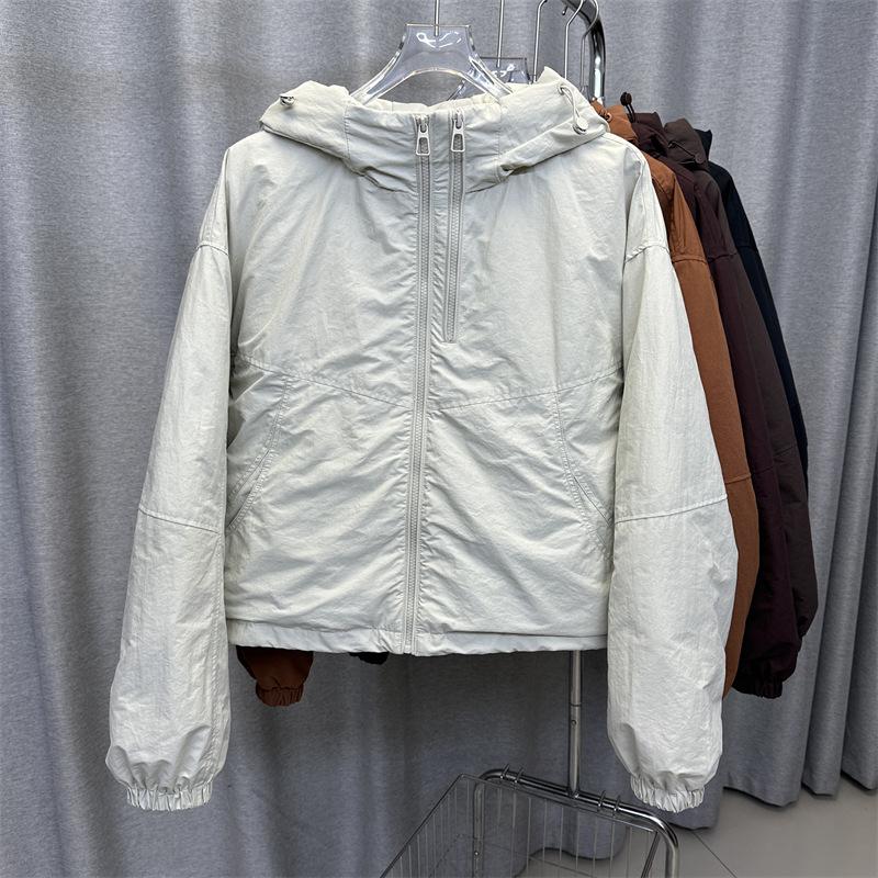 Hooded long-sleeved double-zipper short down jacket women's winter new loose and thin simple casual jacket jacket jacket