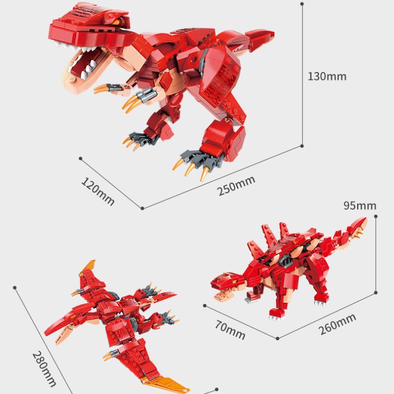 287 stücke 3 In 1 Dinosaurier Serie Tyrannosaurus Pterosaurier Stegosaurus Jungen Bausteine Spielzeug Geschenk Keine Box