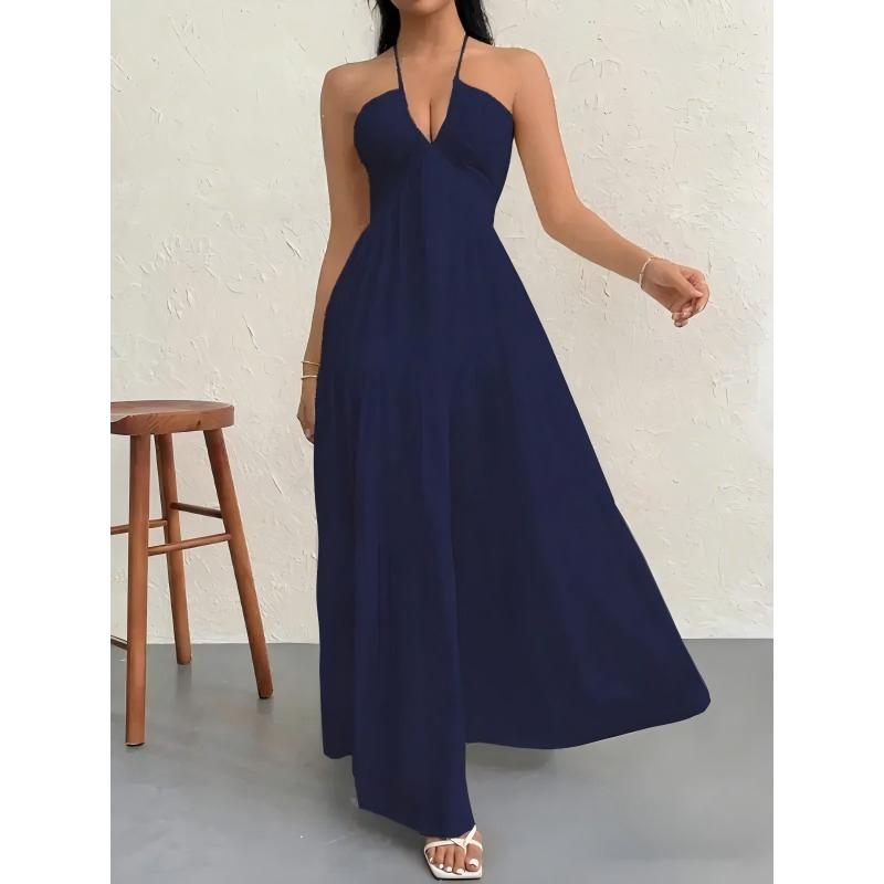 Nuovo top a fascia tinta unita estivo sexy con spalline a halter abito casual da vacanza al mare per il collo