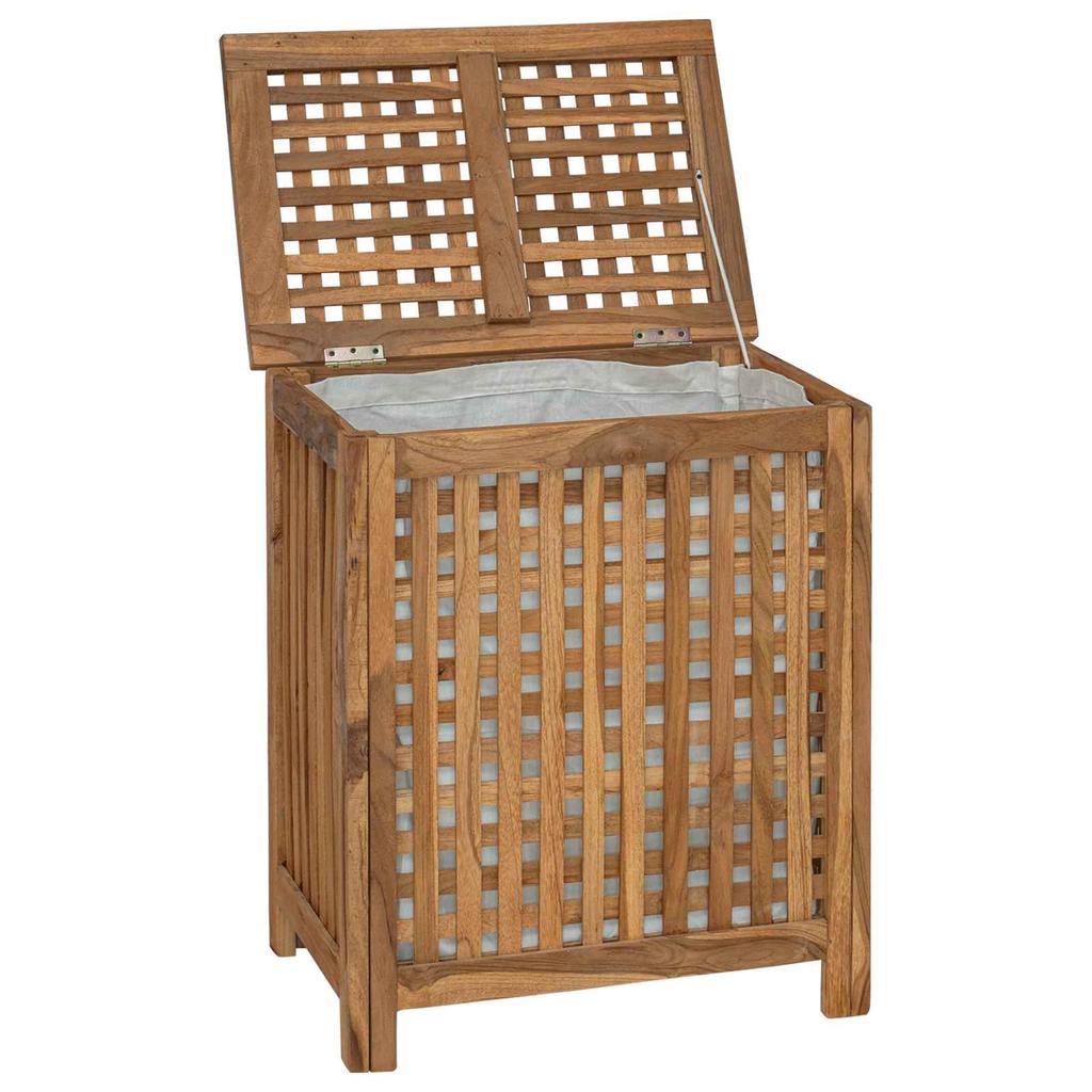 Laundry Basket Natural 50 X 35 X 60 Cm Solid Teak Wood