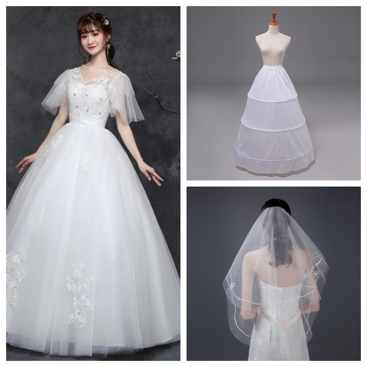 

Свадебное платье больших размеров для похудения на лето/осень 2025 - Простое свадебное платье с рукавами L