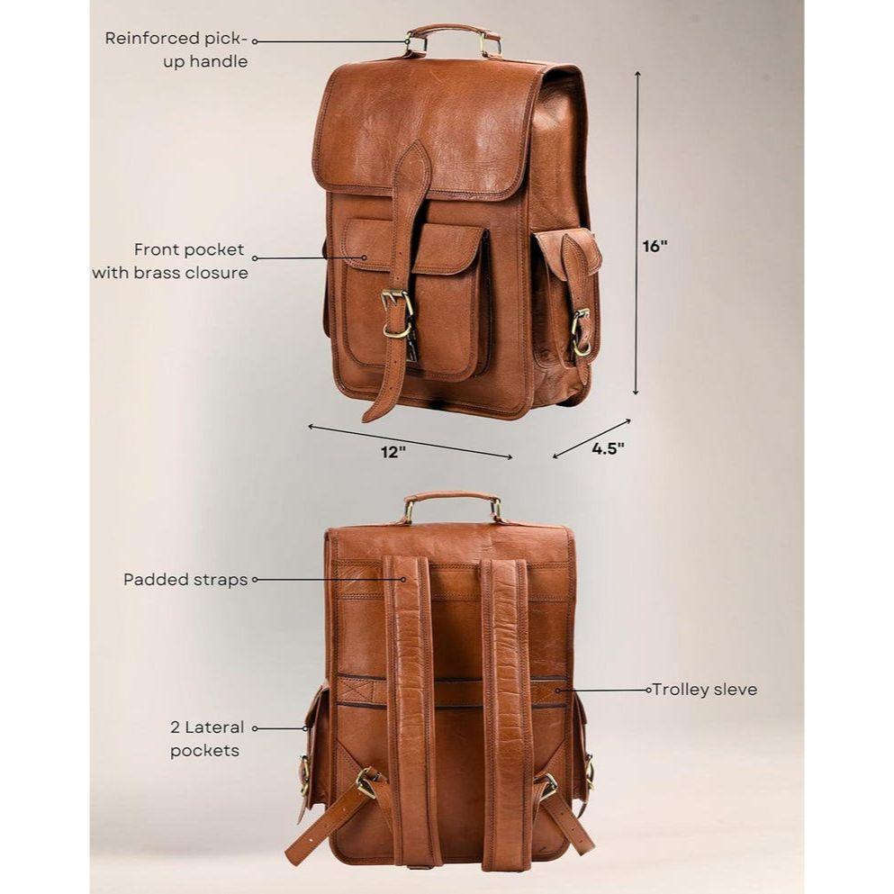 Handmade Goat Leather Backpack:  Laptop Travel Rucksack
