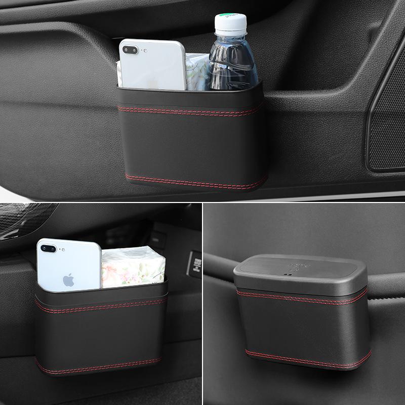 Leather Multi-functional Car Trash Bin Hanging Vehicle Garbage Dust Case Universal Backrest Storage Box Pressing Trash Can