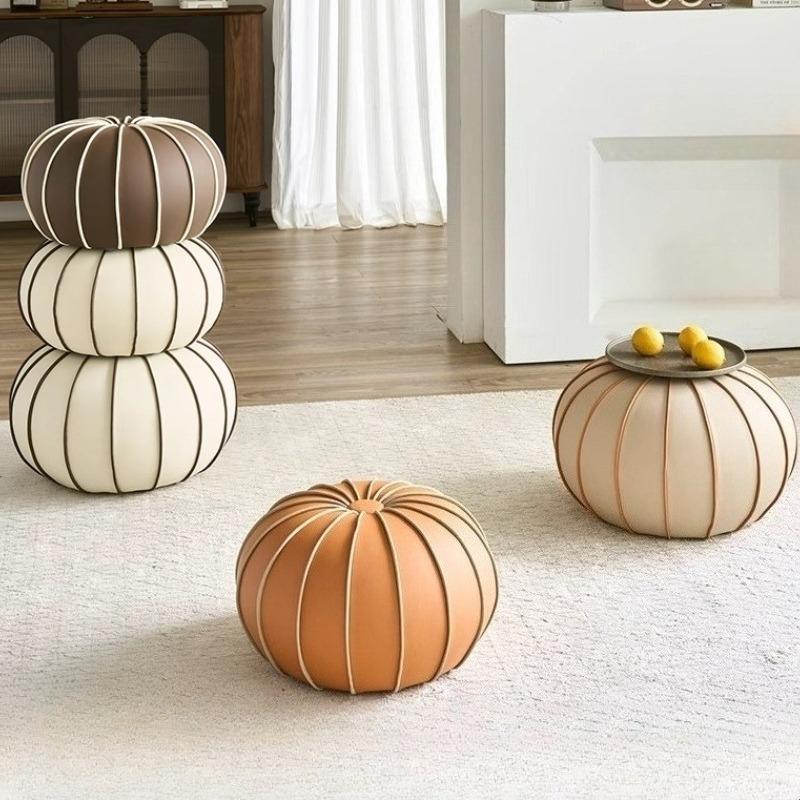 Leather Sofa Footrest Round Mobile Foot Stools Miniature Modern Shoe Changing Stool for Living Rooms Aesthetic Room Furniture
