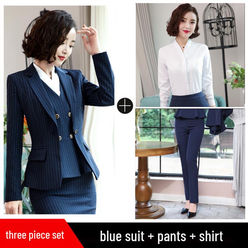 2025 Stylish Luxury Striped Suit Set: Slimming Professional Aviation & Rail Crew Uniform