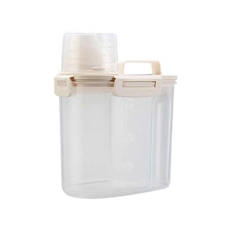Transparent Plastic Pet Food Storage Box With Measuring Cup And Secure Handles Great For Travel and Home Indoor Use