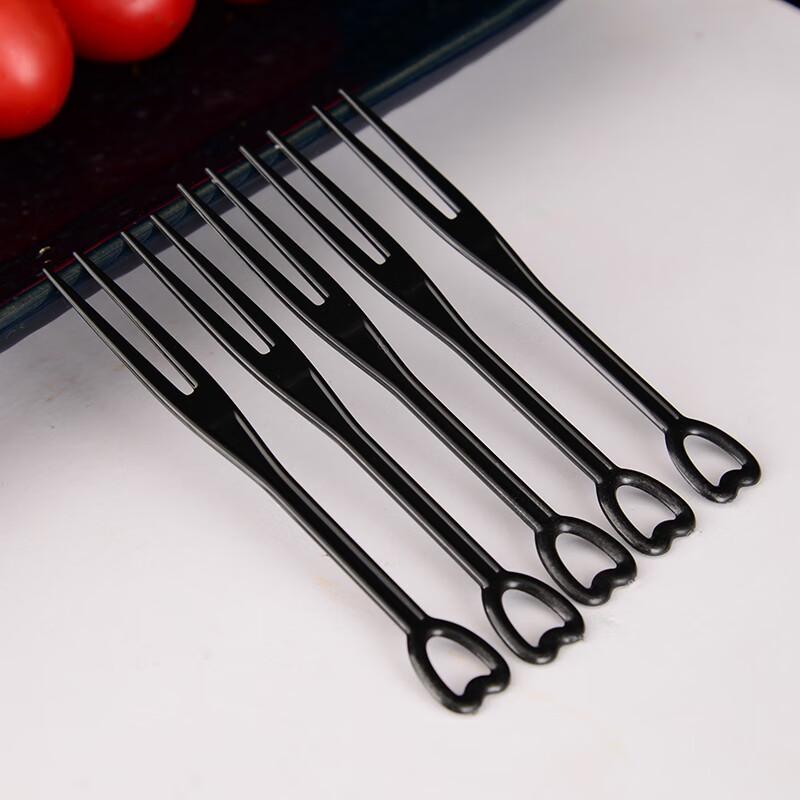 Disposable Black Heart-shaped Plastic Fruit Forks