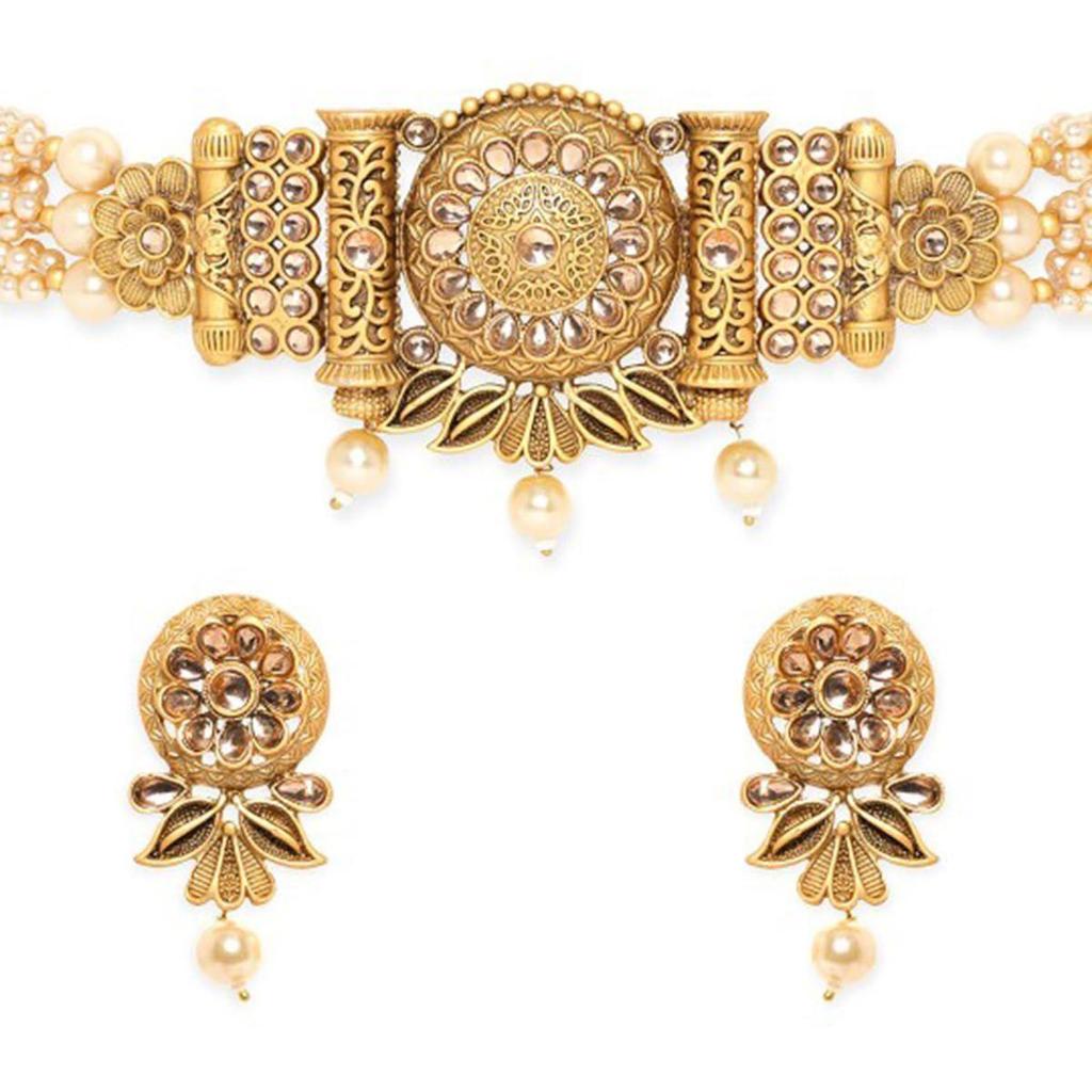 White Pearls, and Beaded Chain Choker Set For Women