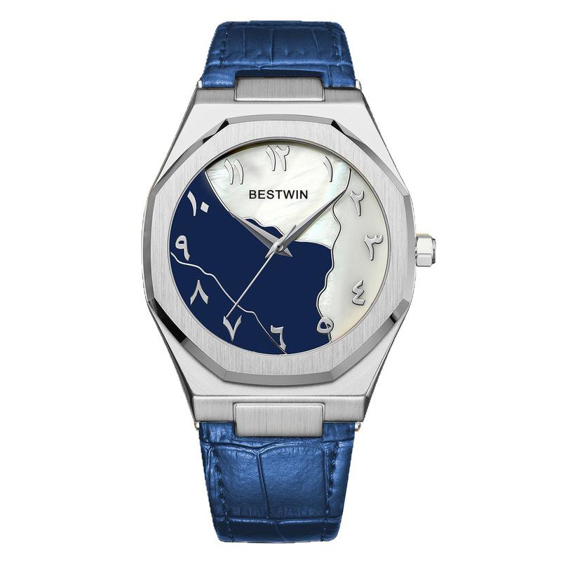 Fashon Bestwin Top Brand Men's Quartz Arabic numerals Leather Suitable For Daily Wear Festival Simple Business Waterproof Watch