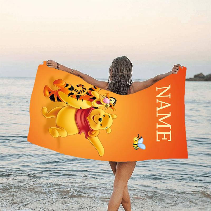 1pc Winnie2 Beach Towel with Custom Name, Beach/Swimming/Bath/Picnic/Camping Towel, Suitable for Seaside Beaches