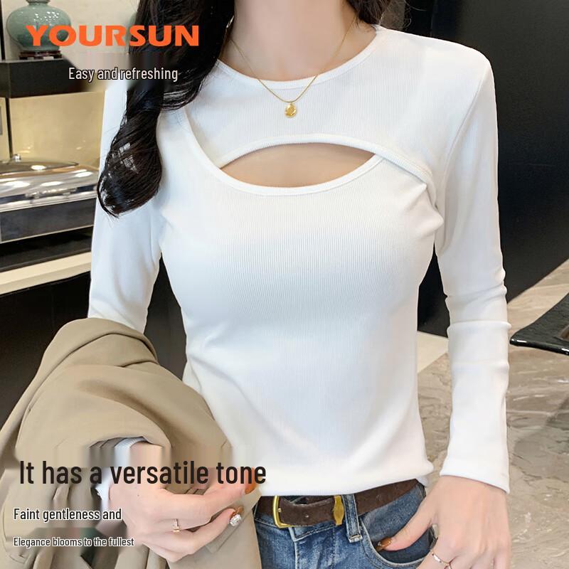 Yiershuang Women's Hollow Design Slim-Fit Long Sleeve T-Shirt