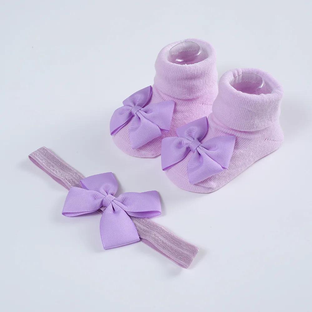 Cotton Newborn Baby Socks and Hair Band Set Ribbon Bow Headband for Baby Girls Breathable Socks Babies Accessories