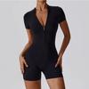 Sommer Scrunch Gym Jumpsuit Damen Fitnessanzug Kurze Sets Sport Overalls für Frau Trainingsanzug Yoga Kleidung Reißverschluss Workout Sportbekleidung