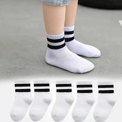 5 Pairs/Lot Autumn Winter High Elastic Simple Children Socks Korean Cotton Stripes Solid Color Alphabet Boys Girls Socks