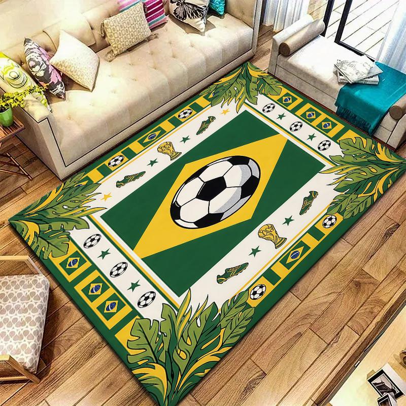 Tapete Quadrado com Padrão de Futebol da Copa do Mundo, Tapete de Área, Tapete para Sala de Estar, Quarto, Sofá, Sala de Brincar, Decoração, Tapete Antiderrapante, Presentes de Feriado e Aniversário
