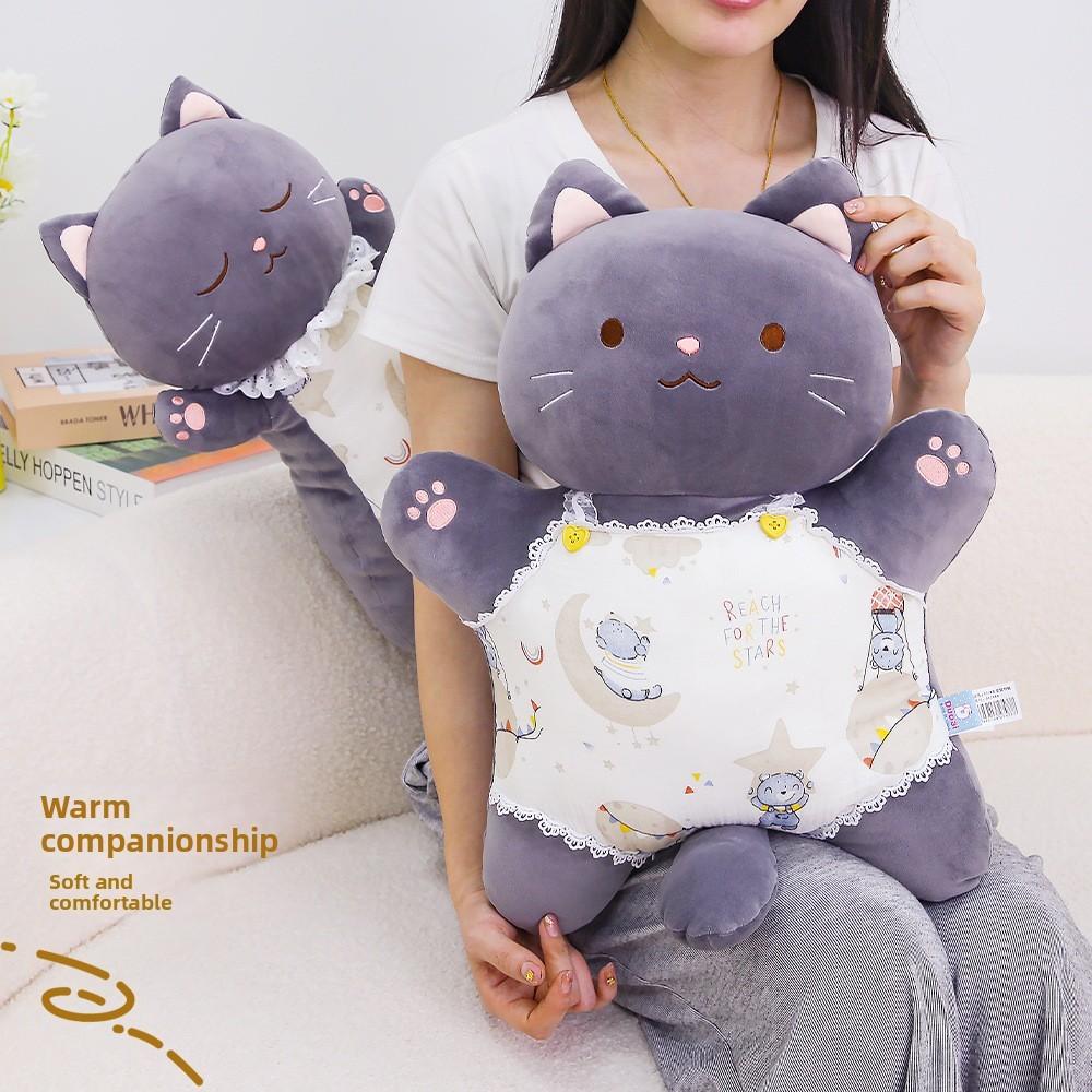 Gray Cat Plush Pillow With Pp Cotton Filling For Kids And Teens Gift