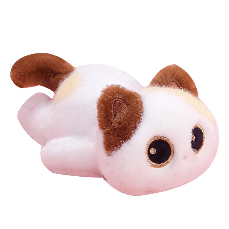 22cm Lying Cartoon Fluffy Cat Animal Plush Toy Stuffed Siamese Black 3-color Kitten Pillow Sleeping Companion Present