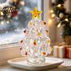 Elegant Office Desk Decor Glazed Glass Christmas Tree Figurine, Handcrafted Ornament Gift for Friends Holiday Display, Colorful Modern Table