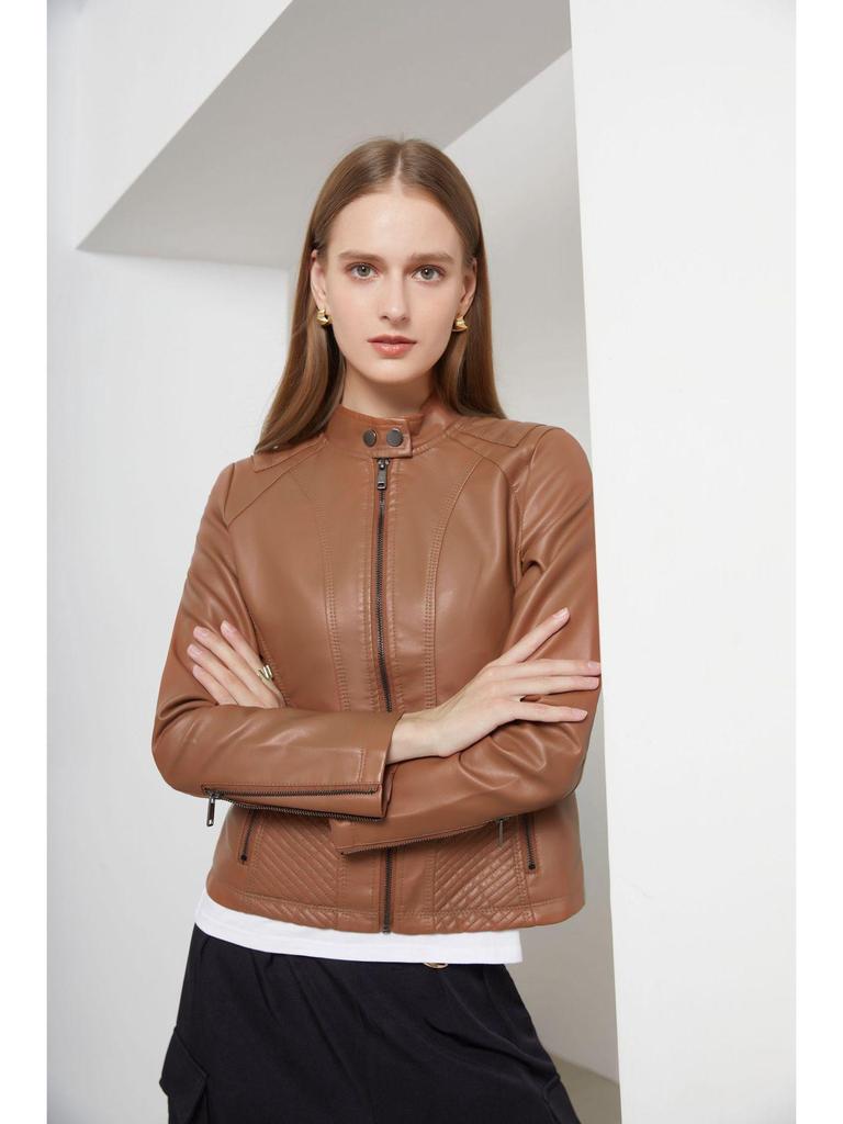 Women's Autumn & Winter Casual Leather Jacket - Simple European/American Trend Thin Coat, Long Sleeve Motorcycle Style
