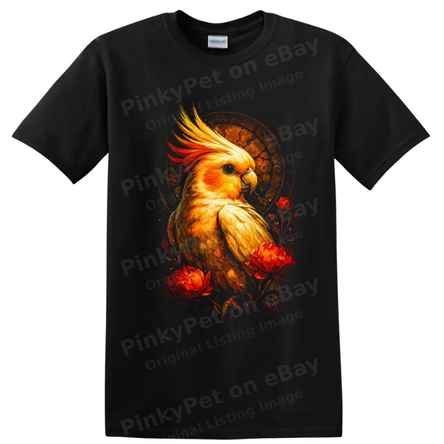 Cockatiel Parrot T Shirt Floral Sunset Bird Art Pet Lover Graphic Tee Gift Idea
