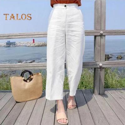 Women Pants High Waist Button Zipper Fly Casual Trousers Solid Color Straight Wide Leg Leisure Long Pants Daily Wear