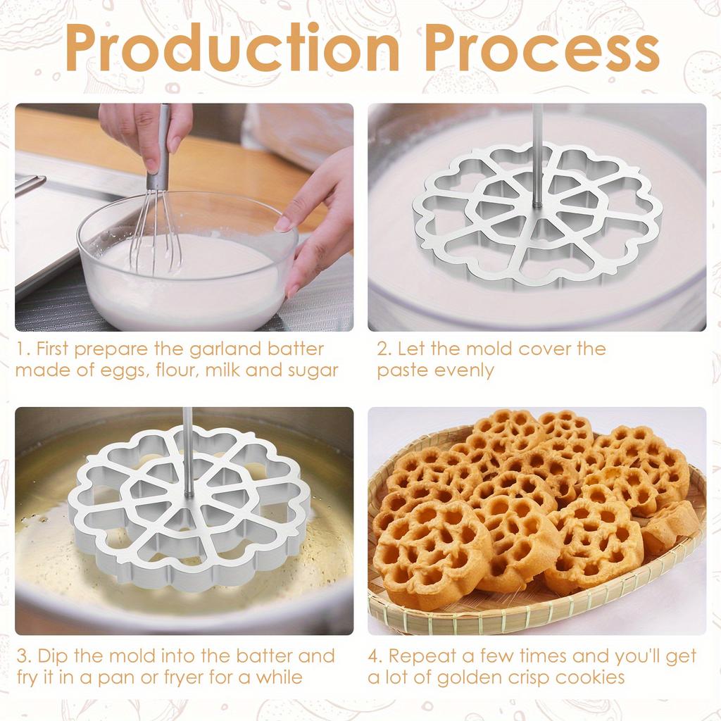 6 stk Vaffelrosetter Former Aluminiumslegering Rosetter Kakeformer Enkel å Bruke Vaffelrosettlager Egnet for Baking