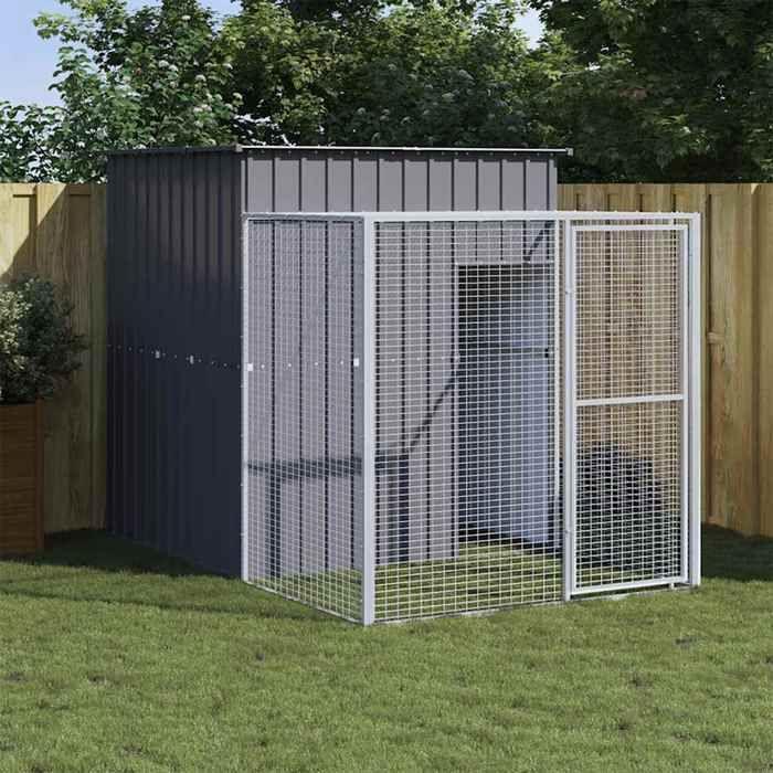 VidaXL Poulailler avec cour anthracite 165x251x181 cm acier galvanisé, poulailler, enclos à poules, poulailler avec enclos, 172367