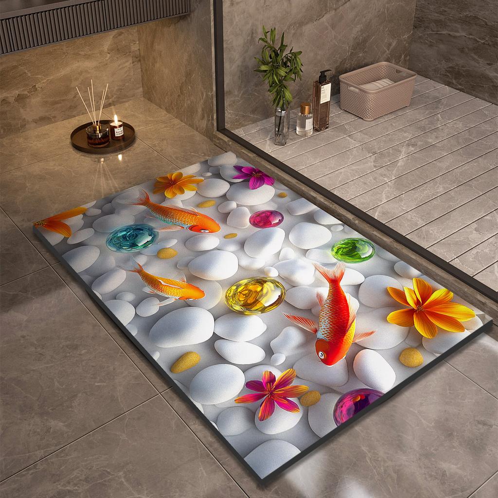 Flower Bathroom Bath Mat Non-slip Foot Mats Absorbent Quick Dry Shower Rugs Toilet Carpet Doormat Washable
