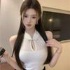 Buttoned Hollow-out Halter Sleeveless Knitted Vest Women's Summer Hot Girl Slim Fit Inner Wear Chinese Style Top Outerwear