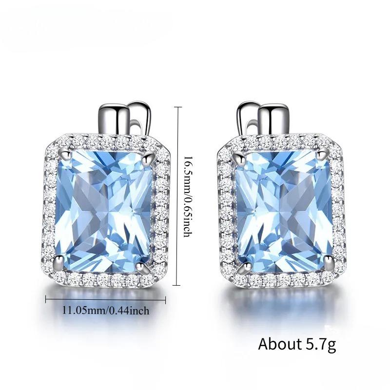 925 Sterling Silver Luxury Nano Sky Blue Topaz  Emerald Gemstone Clip On Earrings Earrings For Women Birthday Fine Jewelry Gift