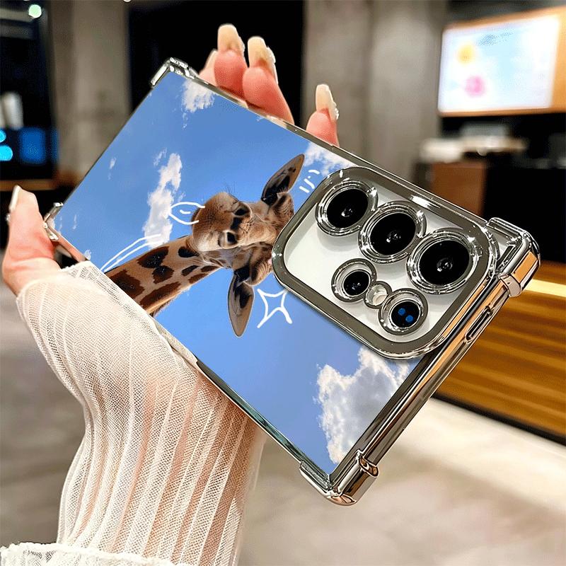 Giraffe Animal Pattern Plating Phone Case For Samsung Galaxy S24 S25 FE S26 Edge S23 Ultra S22 S21 Plus S20 Anti-Fall Airabag Co