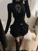 Dark American Style Spicy Girl Cross Cutout High Neck Women's Slim Fit Top - Spring/Autumn T-shirt
