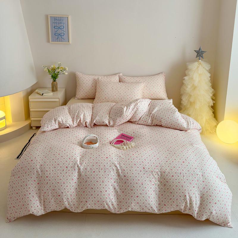 Pastoral Style Class A Maternal Infant Grade Cotton Double-Layer Yarn 4-Pcs Set Dormitory Cotton 3-Pcs Set Bed Sheet Quilt Cover Bedding
