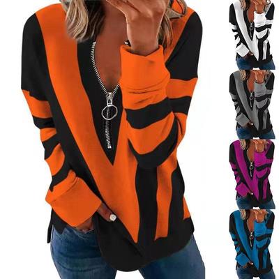 2023WISH V-Neck Zipper Women's Sweatshirt for Autumn/Winter, European & American Style, Long Sleeves & Personalized Design.