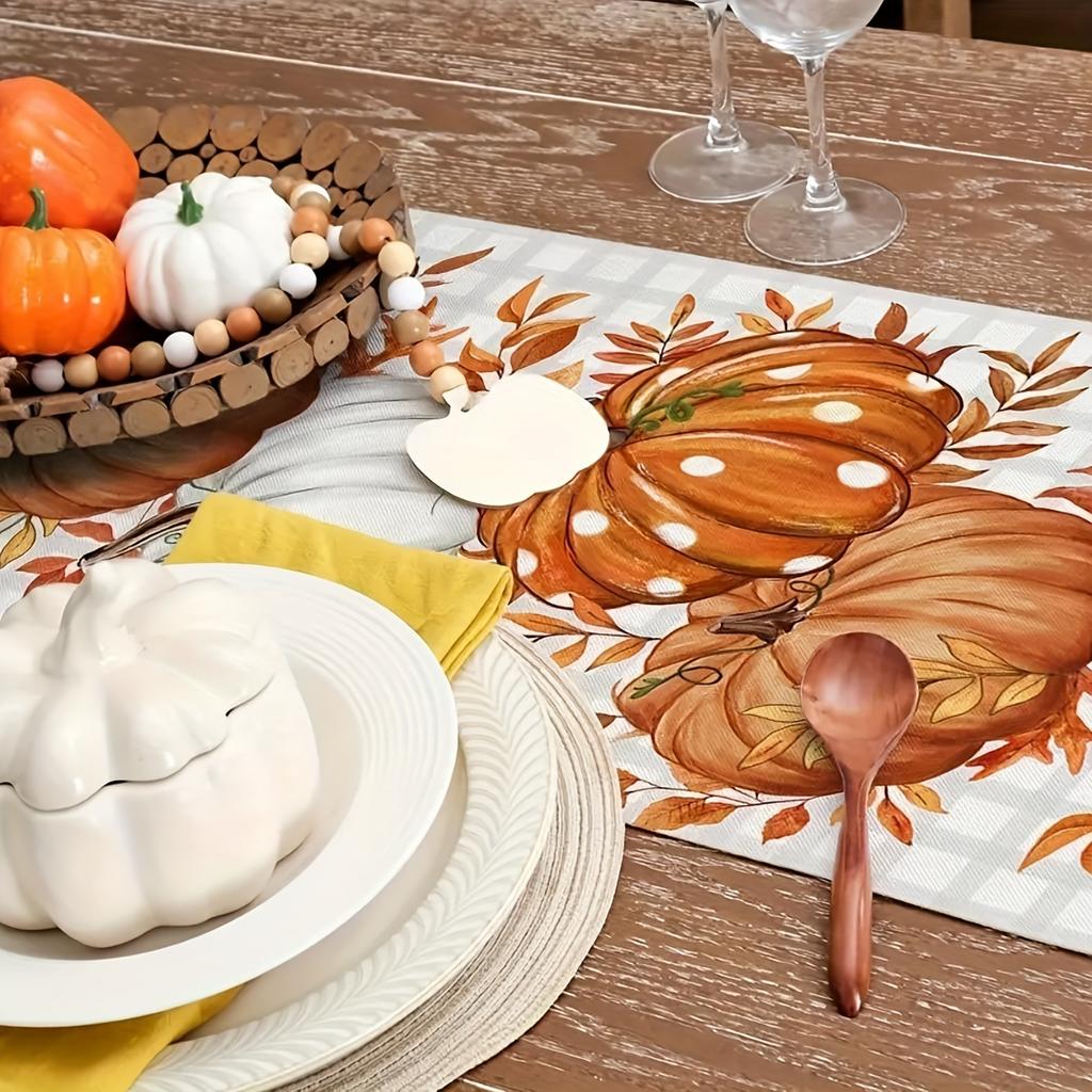 1pc - Table Runner - Thanksgiving Pumpkin and Fall Leaves Design, Table Decor for Indoor & Outdoor Festivities, Party Accessory