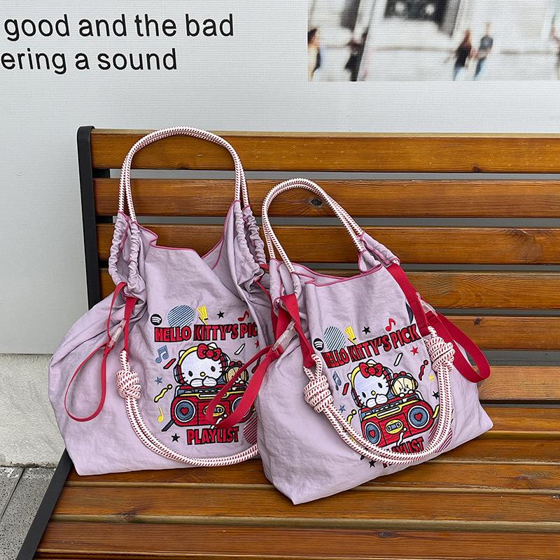 

Environmentally Friendly Bag, Embroidered Hand-held Shoulder Bag, New Large Capacity Versatile Shopping Bag, Nylon Bag, KT Cat Crossbody Bag large фиолетовый