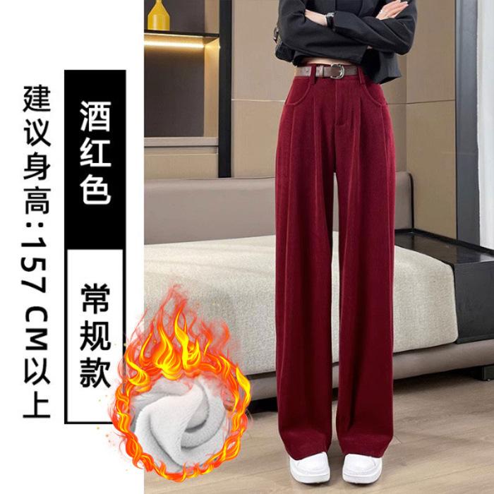 

[Original quality] Retro black European cotton lint casual pants women s drape autumn and winter high waist foreign style straight-leg pants 4XL