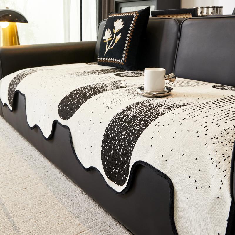2024 new French high-end straight-breasted leather sofa cushion, universal in all seasons, special-shaped irregular non-slip seat cushion cover