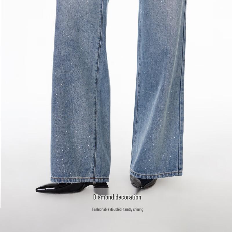 VEROMODA Women's Loose Fit Draped Rhinestone Jeans