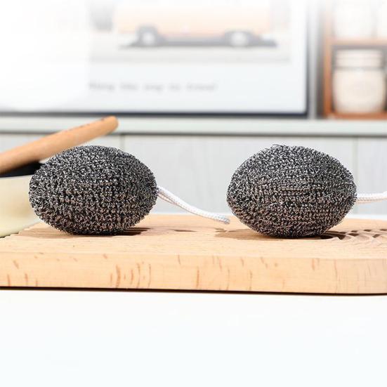 2/3Pcs Cleaning Balls Stainless Steel Pot Scrubber with Hanging Loop Design Kitchen Household Cleaning Brush
