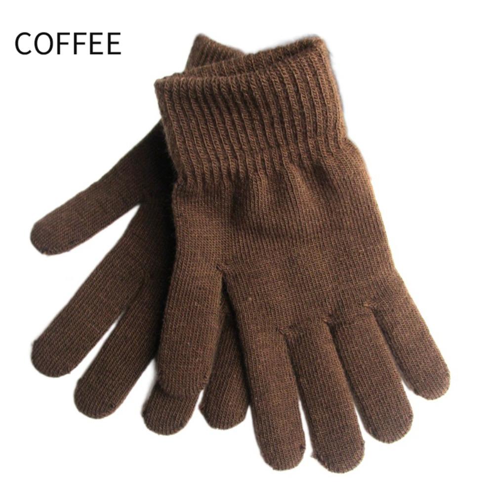 Plush Lining Ribbed Knitted Gloves Thicken Women Men Mittens Full Fingered Gloves  Cold Weather