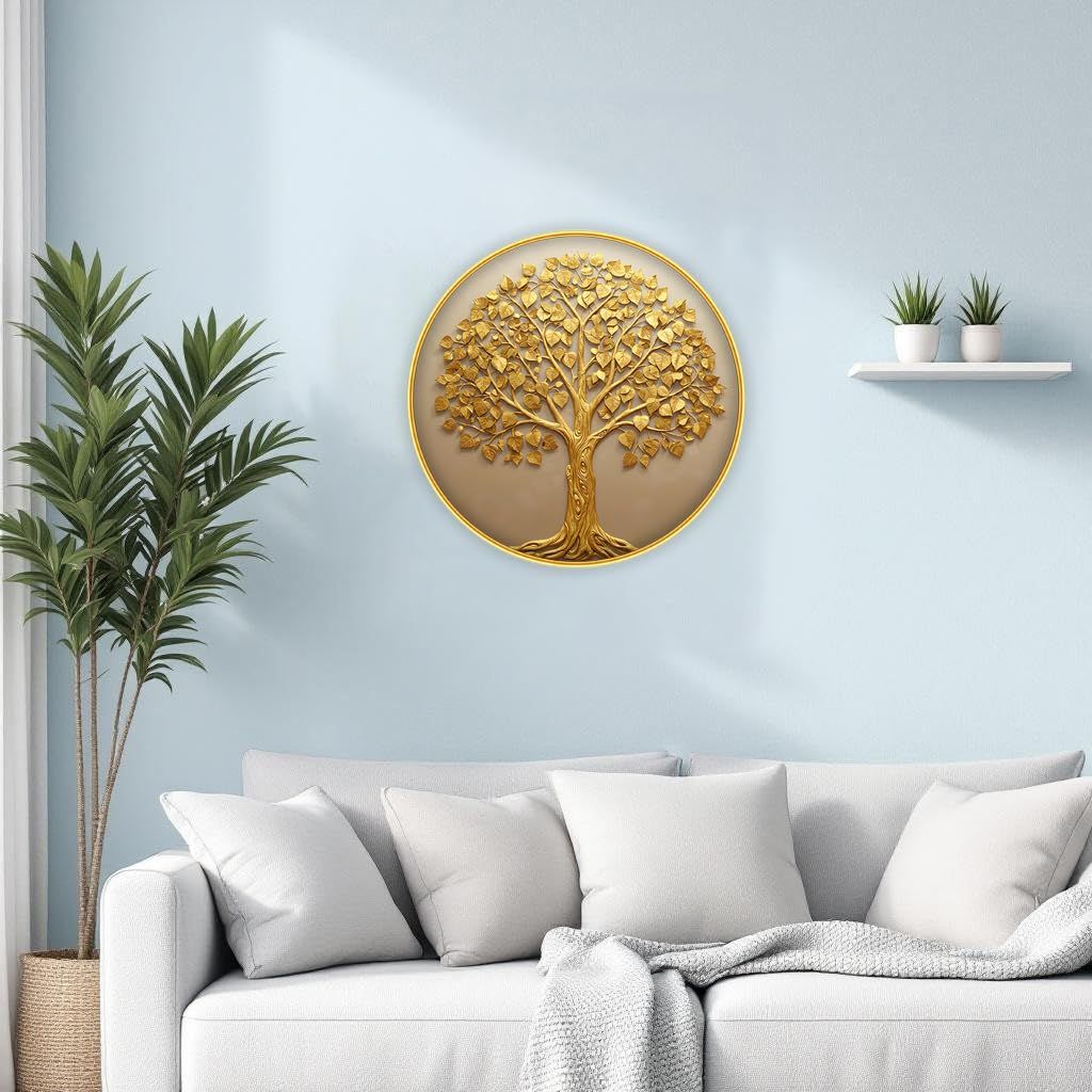 Vastu Kalpavriksha Money Golden Tree Photo Frame, Round