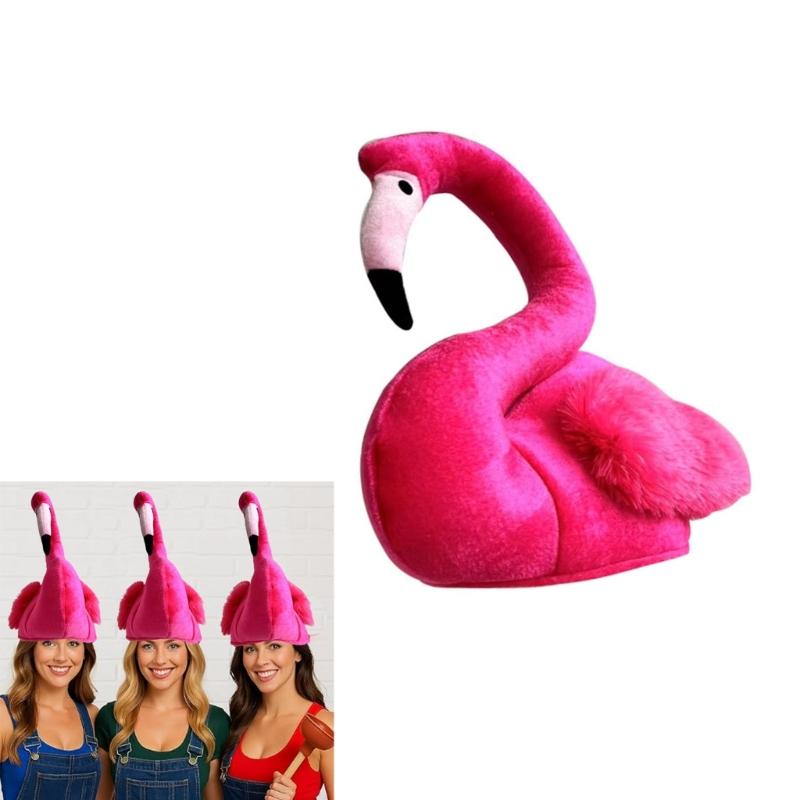 3D Plush Flamingo Hat Soft Cap For Themed Parties Cosplay Photo Props Elastic Costume Hats Festivals Stage Performances