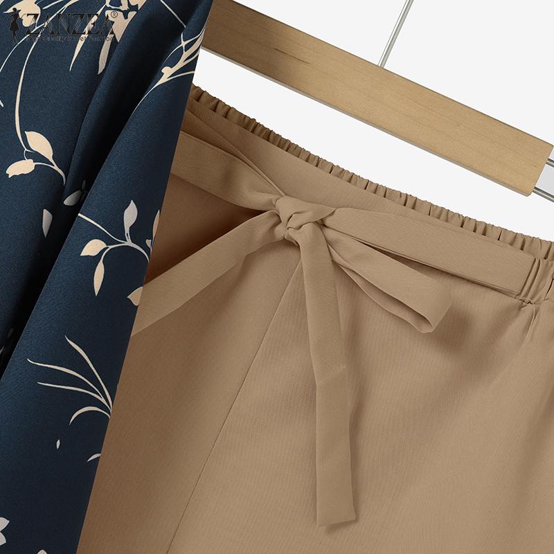 ZANZEA Lässiges zweiteiliges Anzug-Set für Damen mit langer Bluse und Hose im Print