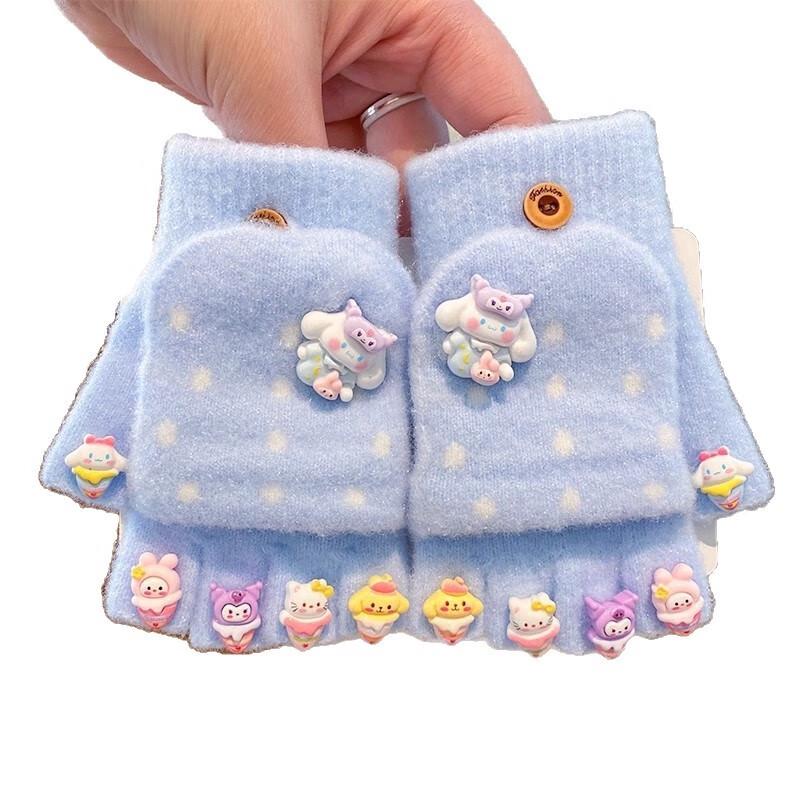 Cute Kuromi Girls Winter Five-Finger Gloves