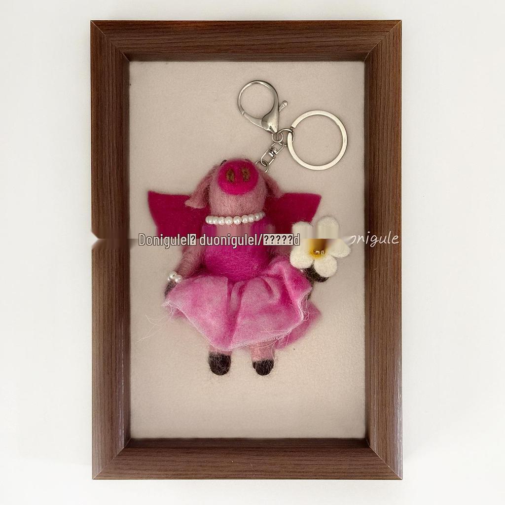 Nepal Handmade Wool Felt Pig Couple Keychain & Car Charm Ornament Gift